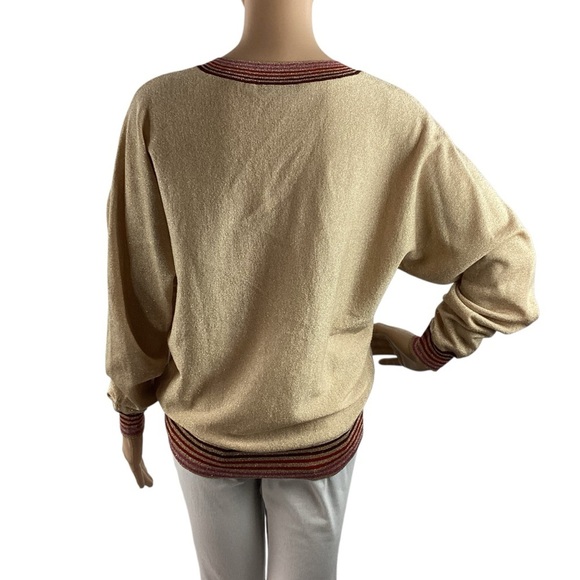 Trina Turk Metallic Trim Dolman Sleeve Sweater Beige Gold Size M - Picture 5 of 7